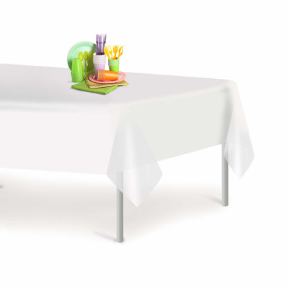 Picture of White 12 Pack Premium Disposable Plastic Tablecloth For Parties 54 Inch. x 108 Inch. Decorative Rectangle Table Cover By Grandipity