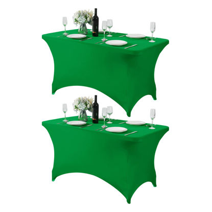 Picture of Hezuzo 2Pack Spandex Table Cover for 4FT Table Universal Fitted Stretch Tablecloth for Party, Banquet, Wedding and Events-Emerald