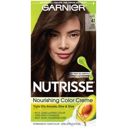 Picture of Garnier Hair Color Nutrisse Nourishing Creme, 41 Dark Nude Brown (Iced Coffee) Permanent Hair Dye, 1 Count (Packaging May Vary)