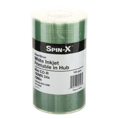 Picture of Spin-X 100 24x Mini CD-R Blank Media 22Min 193MB White Inkjet Hub