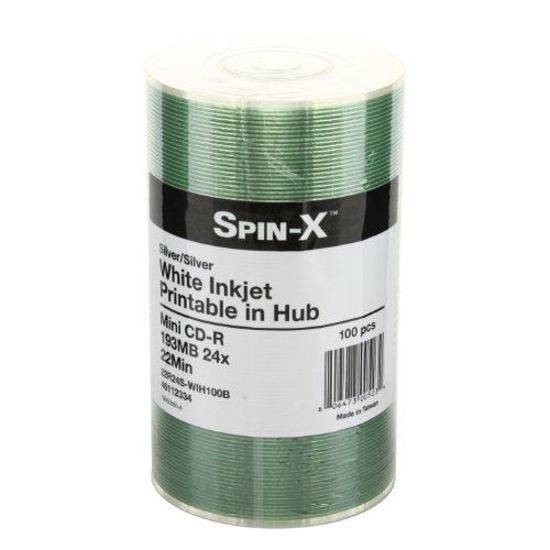 Picture of Spin-X 100 24x Mini CD-R Blank Media 22Min 193MB White Inkjet Hub