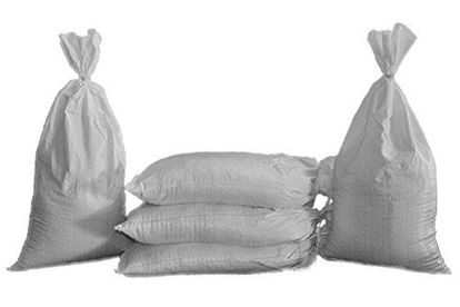 Picture of Sand Bags - Empty Beige-Tan, Green or White Woven Polypropylene Sandbags with Built-in Ties, UV Protection; Size: 14" x 26", Qty of 100 (White)