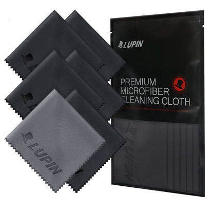 Picture of Lupin Microfiber Cleaning Cloths, 6 Pack Premium Ultra Lint Free Polishing Cloth for Cell Phone, Tablets, Laptops, iPad, Glasses, Camera Lens, TV Screens & Other Delicate Surfaces - Black