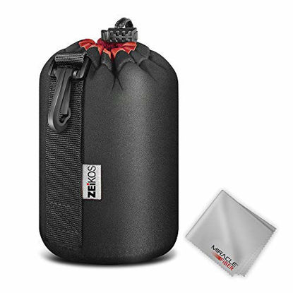 Picture of Zeikos ZELP2 Lens Case Size Thick Protective Neoprene Pouch for DSLR Camera Lens (CanonNikonPentaxSonyOlympusPanasonic) Comes with a Miracle Microfiber Cloth, Medium