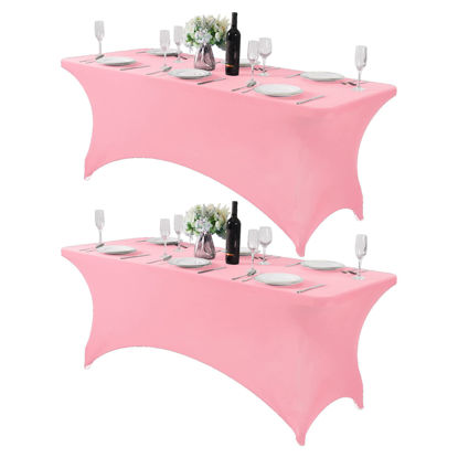 Picture of Hezuzo 2Pack Spandex Table Cover for 6Ft Table Universal Fitted Stretch Tablecloth for Party, Banquet, Wedding and Events-Rose Quartz