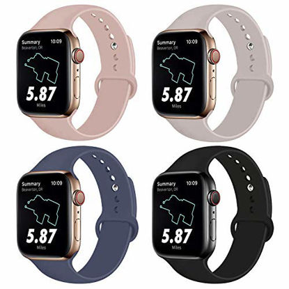 Picture of RUOQINI 4 Pack Compatible with Apple Watch Band 38mm 40mm,Sport Silicone Soft Replacement Band Compatible for Apple Watch Series 5/4/3/2/1 [S/M Size - PinkSand/Stone/Lavender Gray/Black]