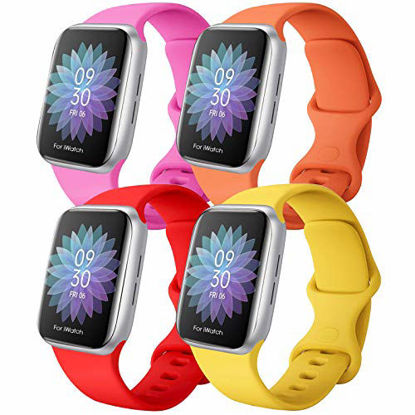 Picture of QIENGO 4 Pack Sport Bands Compatible with Apple Watch Band 38mm 40mm, Soft Silicone Replacement Band Compatible with iWatch Series 6/5/4/3/2/1 SE, S/M,Hot Pink/Red/Yellow/Apricot