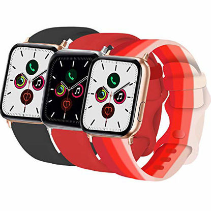 Picture of 3-Pack Idon Sport Band Compatible for Apple Watch Bands 38MM 40MM M/L, Soft Silicone Sport Bands Replacement Strap Compatible with Watch Series SE/6/5/4/3/2/1 (Red/ Black/ Mixed 4B)