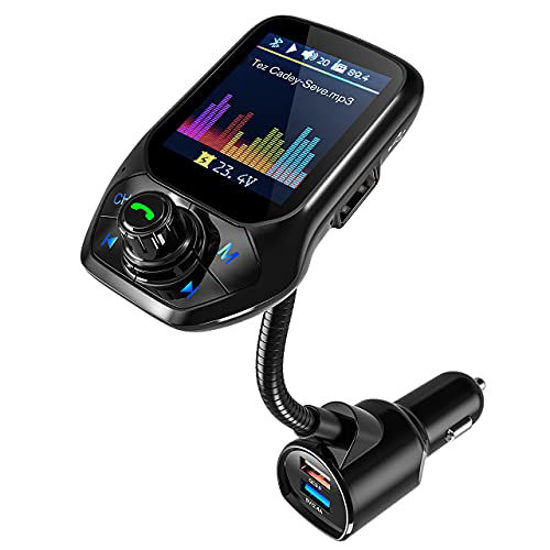 (Upgraded Version) VT Bluetooth FM Transmitter, Auto Scan Unused Station  Bluetooth Audio Adapter for Car with 1.8 Color Screen, QC 3.0, EQ Modes