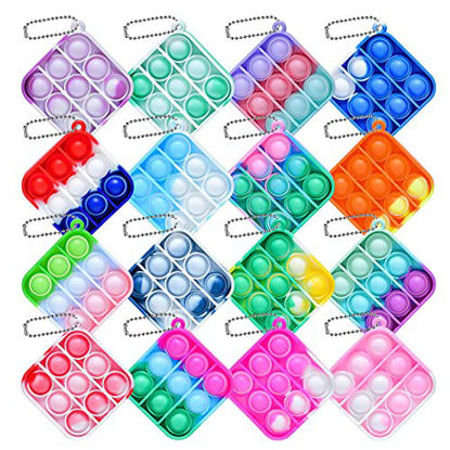 Picture of 16pcs Mini Pop Fidget Toys Pack Push Bubble Pop Keychain Toy, Anxiety Stress Relief Simple Hand Toys, Silicone Squeeze Sensory Toys Christmas Decoration Gift for Kids Adults (Square)