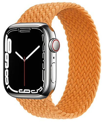 Picture of Proworthy Braided Solo Loop Compatible With Apple Watch Band 42mm 44mm 45mm for Men and Women, Stretch Nylon Elastic Strap Wristband for iWatch Series SE 7 6 5 4 3 2 1 (M, Orange)