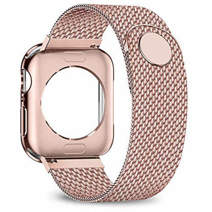 Picture of jwacct Compatible for Apple Watch Band with Screen Protector 38mm 40mm 42mm 44mm, Soft TPU Frame Case Cover Bumper Compatible for iwatch Series 1/2/3/4/5 Pink Gold