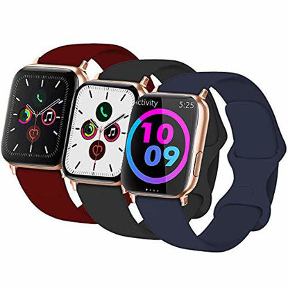Picture of 3-Pack Idon Sport Band Compatible for Apple Watch Band 42MM 44MM M/L, Soft Silicone Sport Bands Replacement Strap Compatible with iWatch Series SE/6/5/4/3/2/1, Black + Midnight Blue + Wine Red