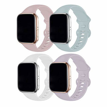 Picture of RUOQINI 4 Pack Compatible with Apple Watch Band 42mm 44mm,Sport Silicone Soft Replacement Band Compatible for Apple Watch Series SE/6/5/4/3/2/1 [S/M Size -Turquoise/PinkSand/SoftWhite/Lavender]