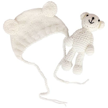 Picture of Jastore Infant Newborn Photography Prop Photo Crochet Boys Girls Knit Toy Bear Hats (White)