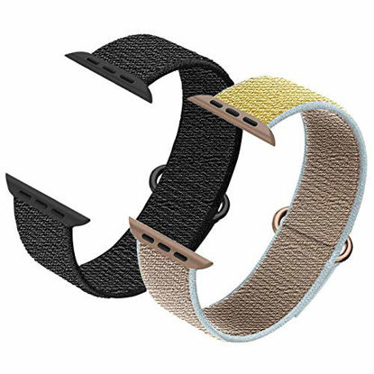 Picture of Ycysh 2 Pack Nylon Strap Compatible with Apple Watch Band 38mm 40mm,Replacement Bands for iWatch Series 6/5/4/3/2/1/SE (Black,Camel)