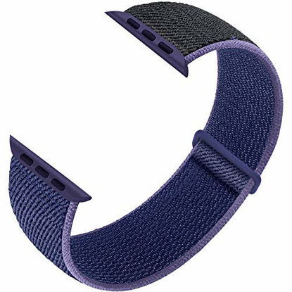 Picture of Ruiboo Sport Loop Band Compatible with Apple Watch Band 38mm 40mm 42mm 44mm iWatch Series 6 5 SE 4 3 2 1 Strap, Nylon Velcro Women Men Stretchy Elastic Braided Wristband, 42mm 44mm Midnight Blue Black