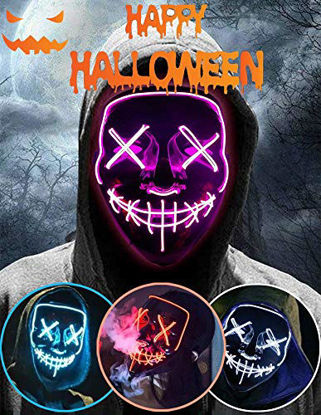 Picture of Halloween Led Light Up Mask, Purge Mask, Scary Mask Cosplay Led Costume Mask for Kids, Men & Women with EL Wire Light up for Halloween, Festival Party, Masquerade, Carnival Pink
