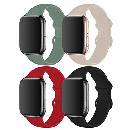 Picture of RUOQINI 4 Pack Compatible with Apple Watch Band 38mm 40mm,Sport Silicone Soft Replacement Band Compatible for Apple Watch Series 5/4/3/2/1 [S/M Size - Black/Red/Pine Green/Stone]