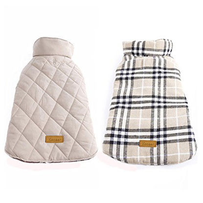 Picture of Kuoser Dog Coats Dog Jackets Waterproof Coats for Dogs Windproof Cold Weather Coats Small Medium Large Dog Clothes Reversible British Plaid Dog Sweaters Pets Apparel Winter Vest for Dog Beige XXL