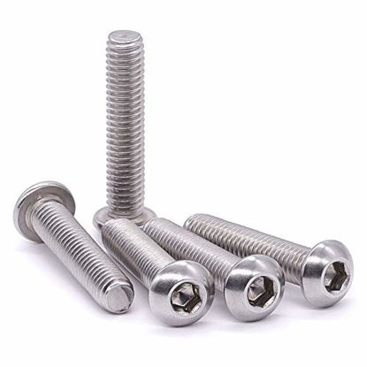 Picture of 1/4-20 x 1-5/8" Button Head Socket Cap Bolts Screws, 304 Stainless Steel 18-8, Allen Hex Drive, Bright Finish, Fully Machine Thread, Pack of 50