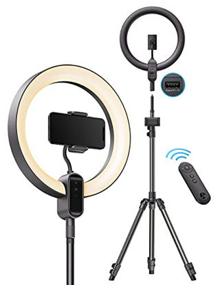 Picture of 12-inch LED Ring Light 24W Selfie Fill Light with Tripod Stand Remote Control Adjustable Height Smooth Dimming for Live Streaming Portrait Photography Vlog Video Recording (24 W)