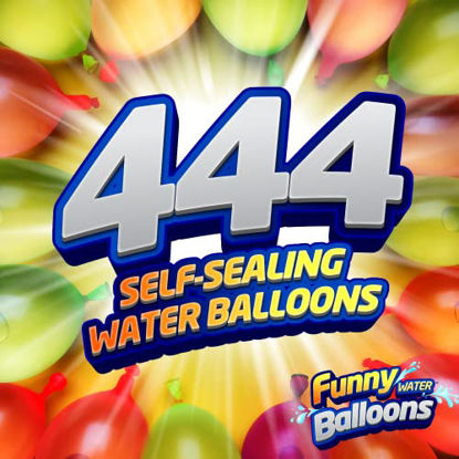 Picture of 444 Funny Water Balloons (4 packs of 111), Self Sealing Water Balloons for Kids, Rapid Filling and Self Tying, Pops On Contact, Summer Outdoor Play Fun for Family and Friends, Colorful Natural Latex