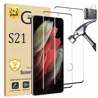 Picture of Galaxy S21 Screen Protector ?2+2 Pack?Camera Lens Protector Compatible Fingerprint Easy installation 9H Tempered Glass Screen Protector for Samsung Galaxy S21 5G
