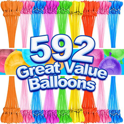 Picture of SDFLAYER Water Balloons for Kids Girls Boys Balloons Set Party Games Quick Fill 592 Balloons 16 Bunches for Swimming Pool Outdoor Summer Fun JKU6 (Color May Vary)