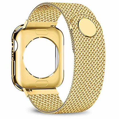 Picture of jwacct Compatible for Apple Watch Band with Screen Protector 38mm 40mm 42mm 44mm, Soft TPU Frame Case Cover Bumper Compatible for iwatch Series 1/2/3/4/5 Yellow Gold