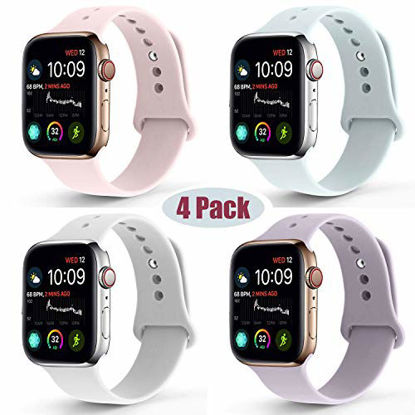 Picture of RUOQINI 4 Pack Compatible with Apple Watch Band 42mm 44mm,Sport Silicone Soft Replacement Band Compatible for Apple Watch Series 5/4/3/2/1 [S/M Size - PinkSand/Turquoise/SoftWhite/Lavender]