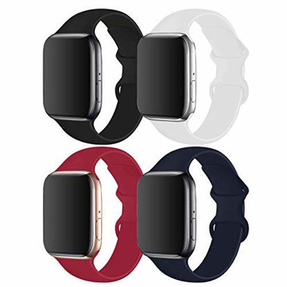 Picture of RUOQINI 4 Pack Compatible with Apple Watch Band 38mm 40mm,Sport Silicone Soft Replacement Band Compatible for Apple Watch Series 5/4/3/2/1 [S/M Size - Rosered/MidnightBlue/Black/White]