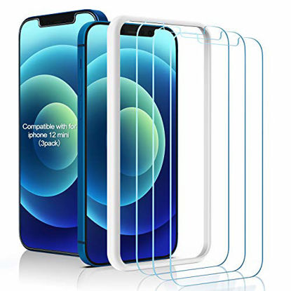 Picture of (3 Pack) Amuoc Tempered Glass Screen Protector Compatible for iPhone 12 Mini (5.4"), with (Easy Installation Tray) Anti Scratch, Bubble Free