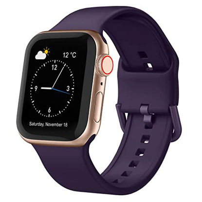 Picture of Sport Band Compatible with Apple Watch Bands 41mm 40mm 38mm, Soft Silicone Wristbands Replacement Strap with Classic Clasp for iWatch Series SE 7 6 5 4 3 2 1 for Women Men, Dark Purple 38/40/41mm