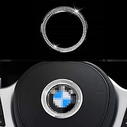 Picture of Bling Steering Wheel Logo Caps,DIY Diamond Crystal Steering Wheel Emblem Accessories Compatible for Women for 3 4 5 Series X3 X5 E30 E36 E34 E39 F30 F34 F36 F15 G01 G30 G31