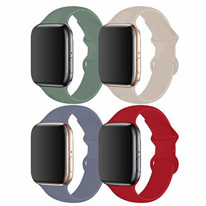Picture of RUOQINI 4 Pack Compatible with Apple Watch Band 38mm 40mm,Sport Silicone Soft Replacement Band Compatible for Apple Watch Series 5/4/3/2/1 [M/L Size - Lavender Gay/Pine Green/Stone/Red]