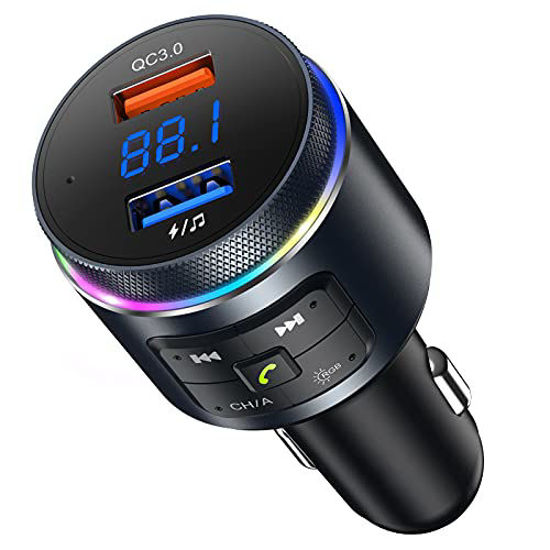GetUSCart- Upgraded Bluetooth FM Transmitter for Car, Auto-Tune Bluetooth  Car Adapter, 2 Microphones & QC3.0 Bluetooth Radio for Car/Music Player/Car  Kit with Big Knob Button, 9 Colors LED Backlit