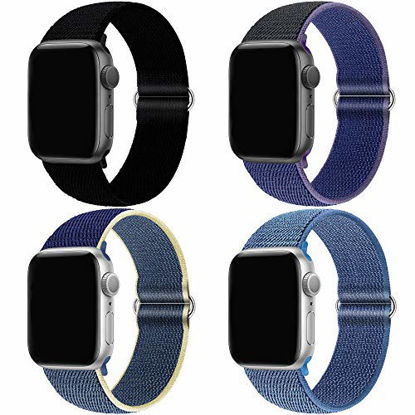 Picture of QIENGO 4Pack Compatible for Apple Watch Band 38mm 40mm?Nylon Velcro Adjustable Soft Lightweight Breathable Sports Replacement Band Braided Stretchy Elastic Strap for Series6 5 4 3 2 1 se(4PackO)