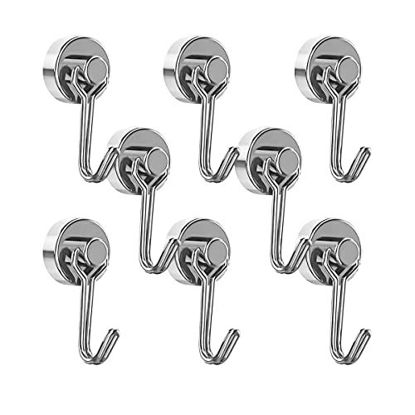 Picture of Magnetic Hooks Heavy Duty Magnetic Hook 30LBS Strong Magnet Hooks Neodymium for Kitchen Tools Hanging Refrigerator, Cruise Cabins,Office, BBQ Grills,Garage,Silver, Pack of 8Pcs