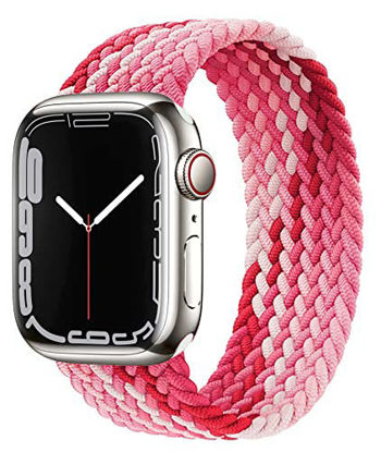 Picture of Proworthy Braided Solo Loop Compatible With Apple Watch Band 42mm 44mm 45mm for Men and Women, Stretch Nylon Elastic Strap Wristband for iWatch Series SE 7 6 5 4 3 2 1 (S, Gradient Red)