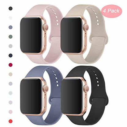 Picture of RUOQINI 4 Pack Compatible with Apple Watch Band 42mm 44mm,Sport Silicone Soft Replacement Band Compatible for Apple Watch Series 5/4/3/2/1 [S/M Size - PinkSand/Stone/Lavender Gray/Black]