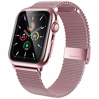 Picture of jwacct Stainless Steel Bands Compatible with Apple Watch Band 42mm, Screen Protector for iWatch Series 3/2/1, Adjustable Metal Magnetic Strap Sport Bracelet Loop Women/Men (Rose Gold)
