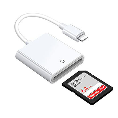 Picture of SD Card Reader L ightning Compatible for iPhone Adapter Memory Card Reader Adapter with Dual Slots Digital Camera SD Card Reader for iPhone iPad (Support for iPhone 6 and Above)