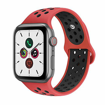 Picture of AdMaster Compatible with Apple Watch Bands 42mm 44mm,Soft Silicone Replacement Wristband Compatible with iWatch Series 1/2/3/4 - M/L Red/Black