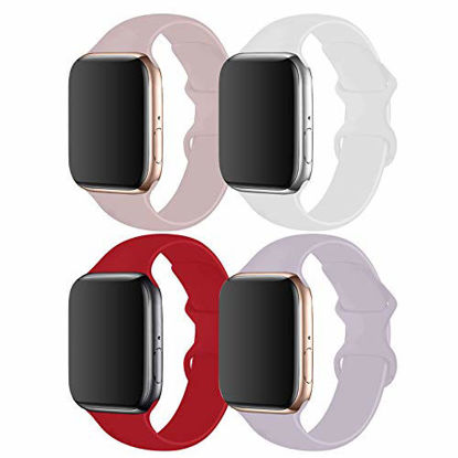 Picture of RUOQINI 4 Pack Compatible with Apple Watch Band 38mm 40mm,Sport Silicone Soft Replacement Band Compatible for Apple Watch Series 5/4/3/2/1 [M/L Size - White/Red/Lavender/PinkSand]