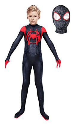 Picture of Riekinc Black Superhero Zentai Bodysuit Halloween Kids Cosplay Costumes Black/Red K-XS
