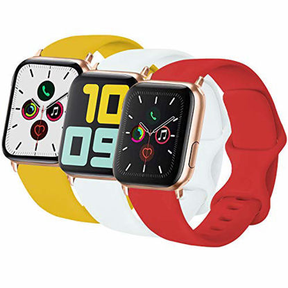 Picture of 3-Pack Idon Sport Band Compatible for Apple Watch Band 38MM 40MM S/M, Soft Silicone Sport Bands Replacement Strap Compatible with iWatch Series SE/6/5/4/3/2/1, White + Yellow + Red