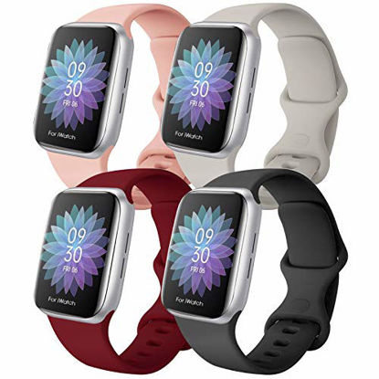 Picture of QIENGO 4 Pack Sport Bands Compatible with Apple Watch 38mm 40mm, Soft Silicone Replacement Strap Compatible with iWatch Series 6/5/4/3/2/1 SE, S/M,Wine/Black/Rose/Stone