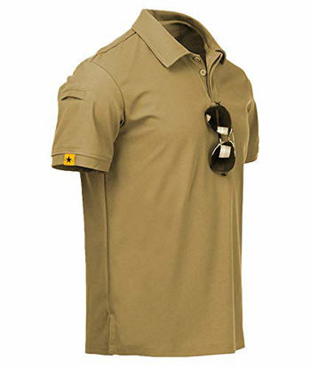 Picture of ZITY Mens Polo Shirt Cool Quick-Dry Sweat-Wicking Short Sleeve Sports Golf Tennis T-Shirt Khaki-XL