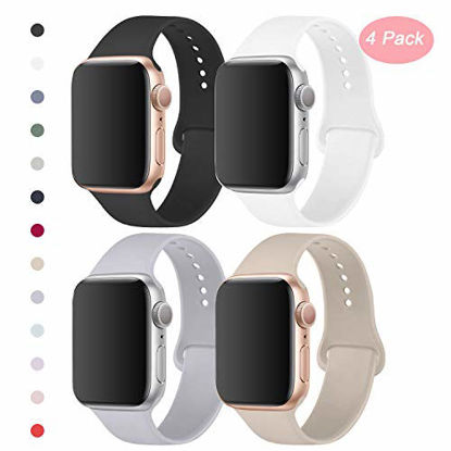 Picture of RUOQINI 4 Pack Compatible with Apple Watch Band 38mm 40mm,Sport Silicone Soft Replacement Band Compatible for Apple Watch Series 5/4/3/2/1 [S/M Size - Black/White/Fog/Stone]